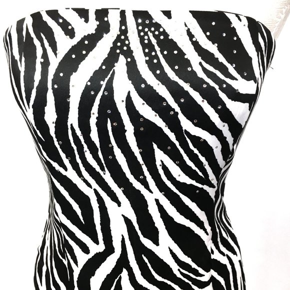 Jessica McClintock for Gunne Sax Y2K Zebra Print Strapless Prom Dress Size 9 - Picture 3 of 10
